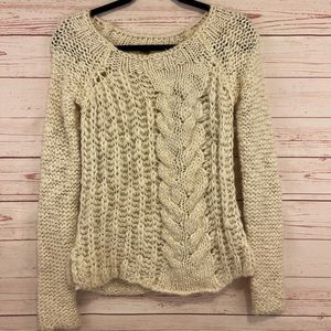 Free People Cream Knit Long Sleeve Sweater Sz XS